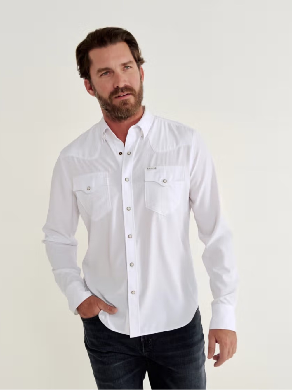 Tecovas Men's White Long-Sleeve Pearl Snap Cotton Button-Down Western Shirt XXL